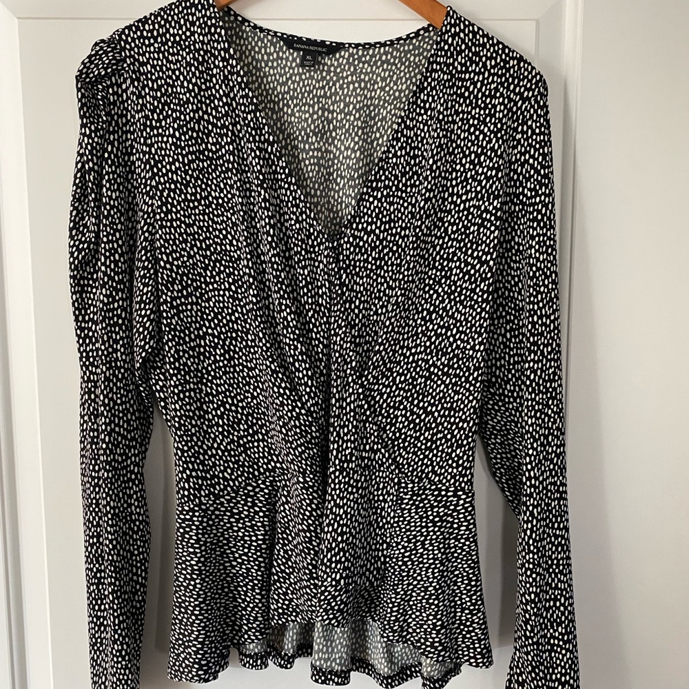 Banana Republic Black and White Dot Wrap-Style Long Sleeve Top